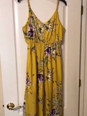 She + Sky Yellow Floral Maxi Dress with Purple & White Blooms